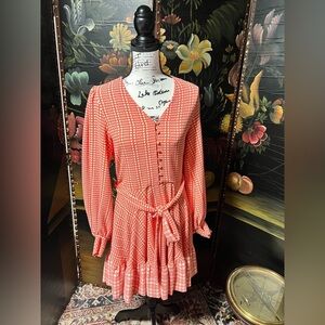 STINE GOYA Coral and White Patterned Dress (D4)